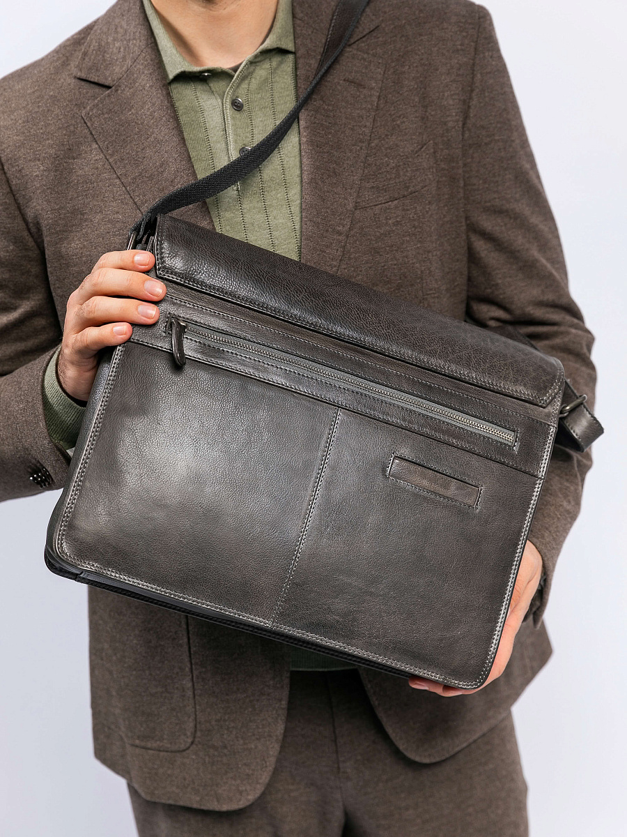 Сумка через плечо Dr. Koffer из натуральной кожи серая