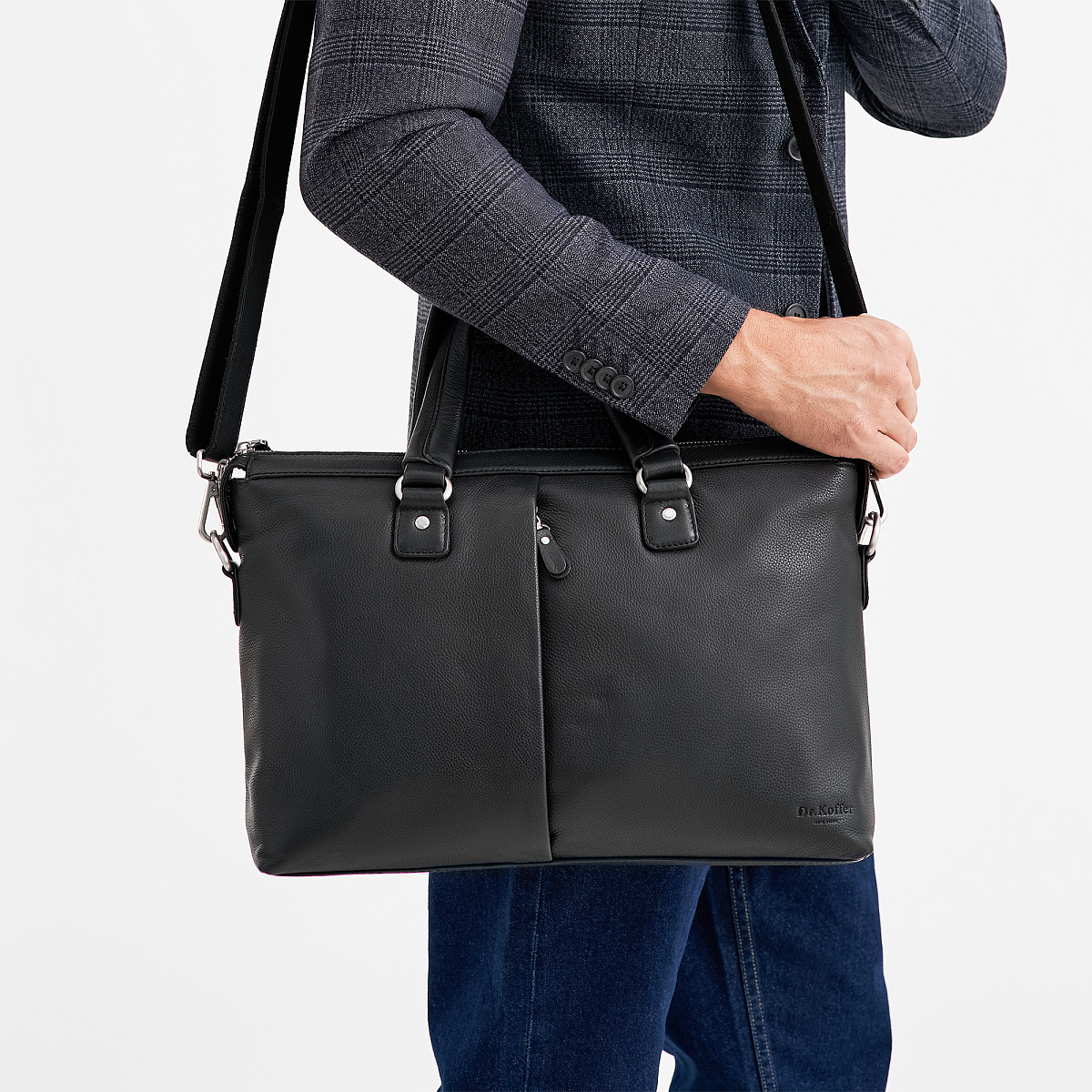 Деловая сумка Dr.Koffer из натуральной кожи черная