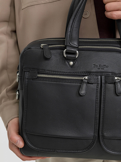 Деловая сумка Dr.Koffer из натуральной кожи черная