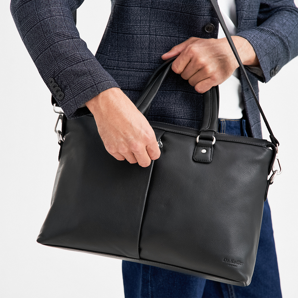 Деловая сумка Dr.Koffer из натуральной кожи черная