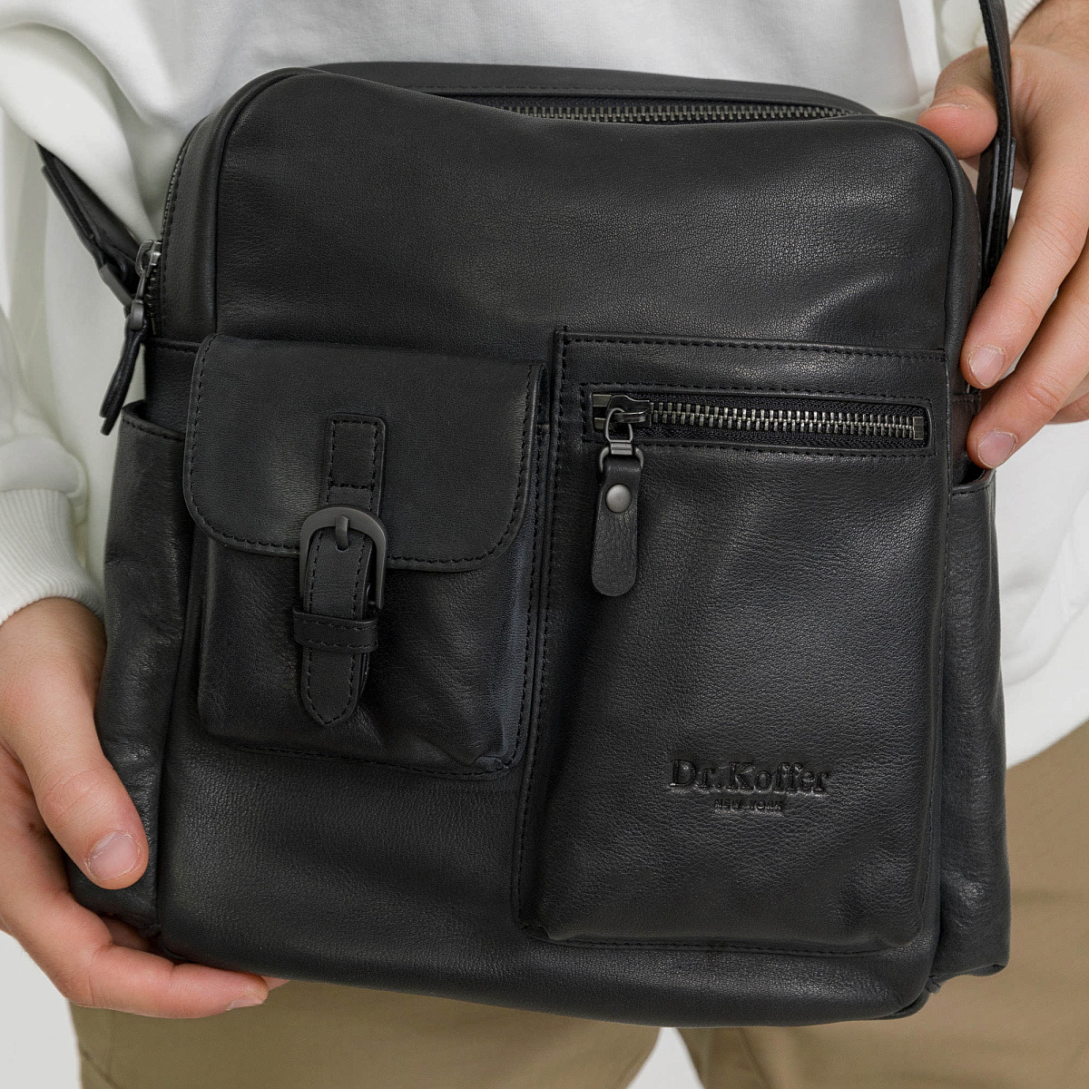 Сумка через плечо Dr.Koffer из натуральной кожи черная