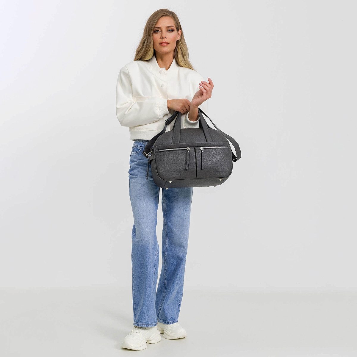 Сумка дорожная Dr.Koffer из натуральной кожи серая