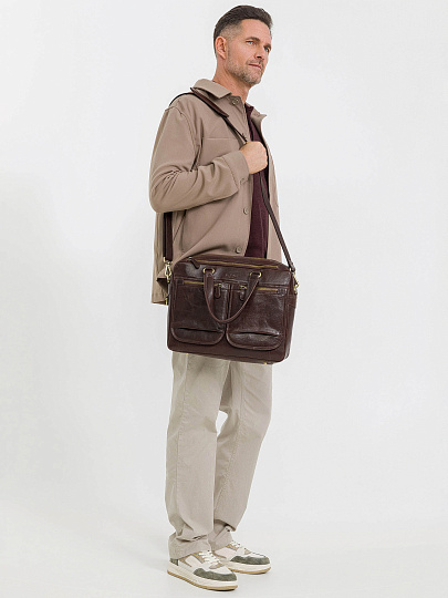 Деловая сумка Dr.Koffer из натуральной кожи темно-коричневая