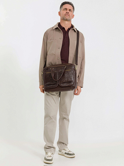 Деловая сумка Dr.Koffer из натуральной кожи темно-коричневая