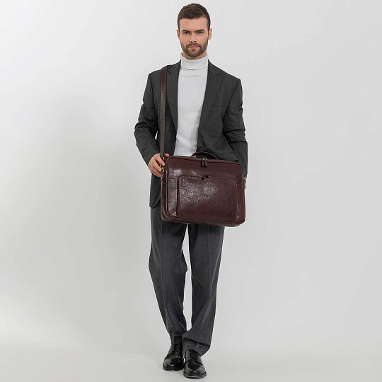 Деловая сумка Dr.Koffer из натуральной кожи темно-коричневая