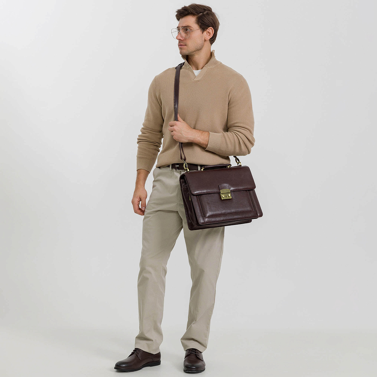 Портфель Dr.Koffer из натуральной кожи темно-коричневый