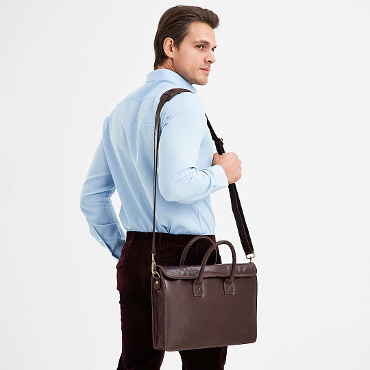 Деловая сумка Dr.Koffer из натуральной кожи темно-коричневая