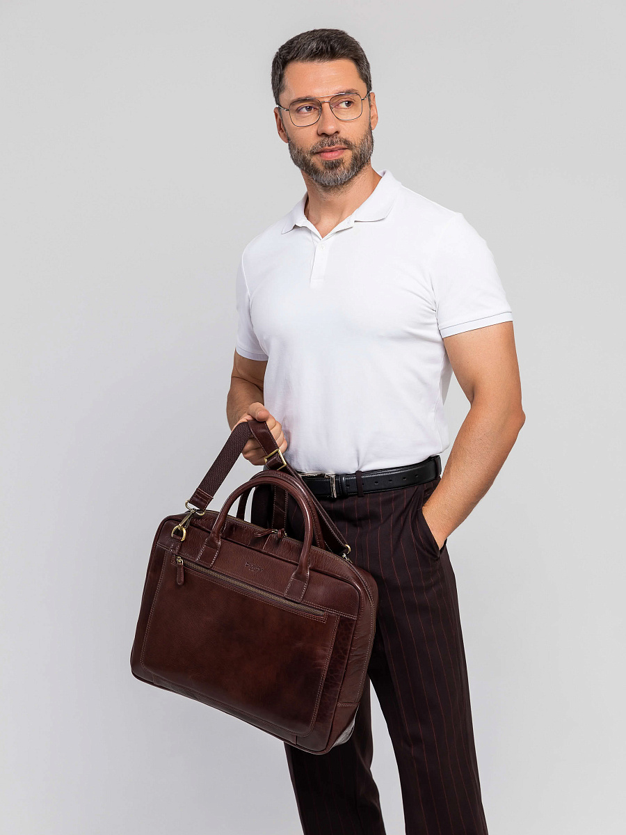 Деловая сумка Dr.Koffer из натуральной кожи темно-коричневая