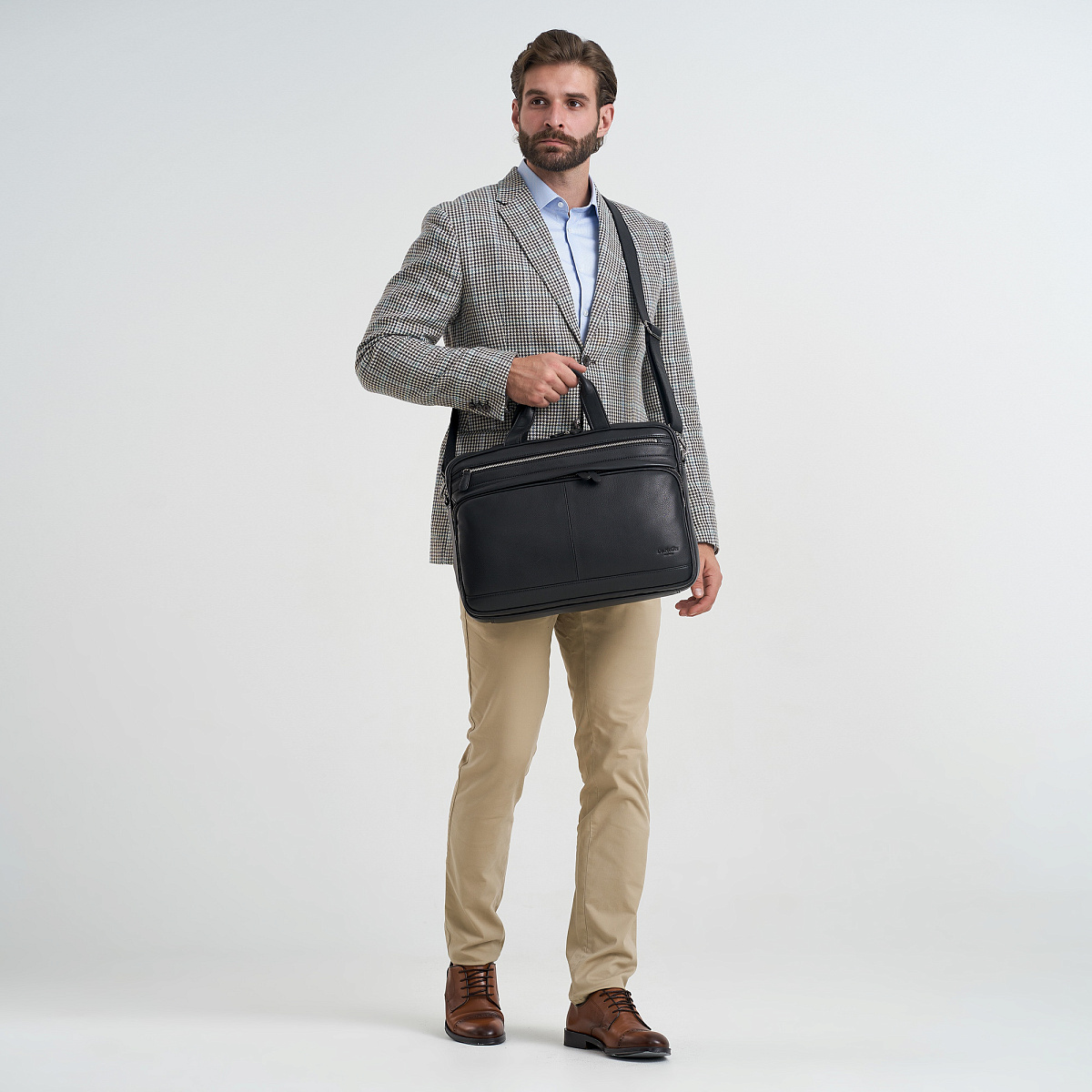 Деловая сумка Dr.Koffer из натуральной кожи черная