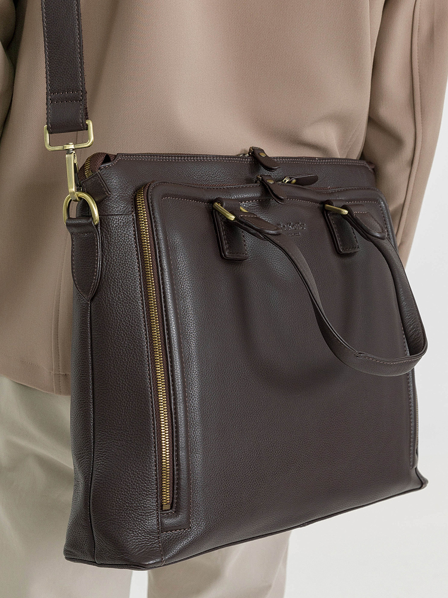 Деловая сумка Dr.Koffer из натуральной кожи темно-коричневая