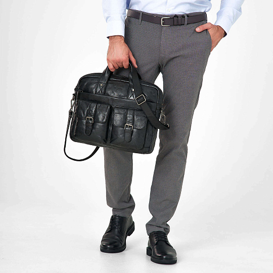 Деловая сумка Dr.Koffer из натуральной кожи черная