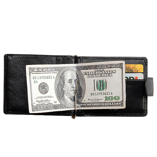 Зажим для купюр с отделением для монет из кожи черного цвета Dr.Koffer X510199-02-04