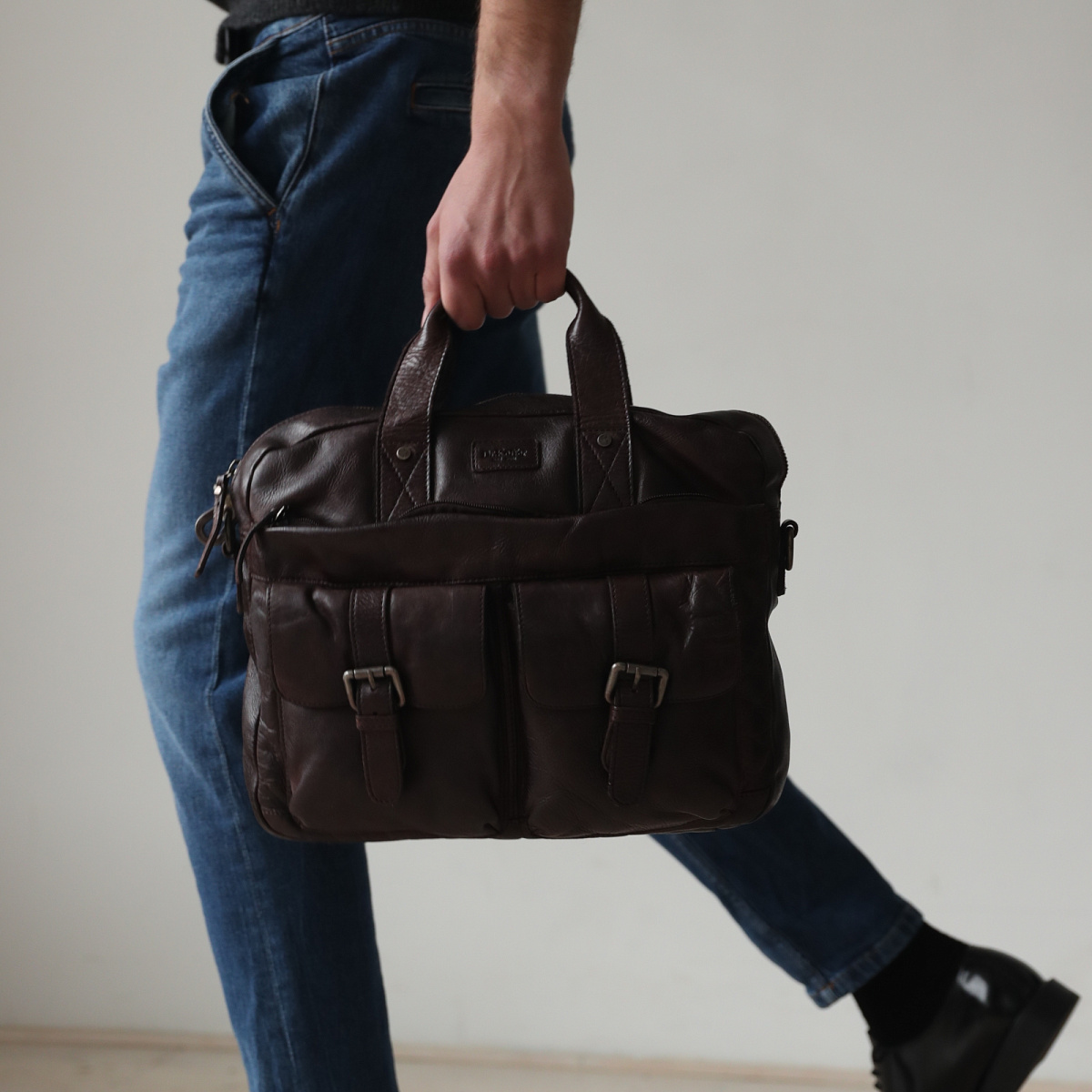 Деловая сумка Dr.Koffer из натуральной кожи темно-коричневая