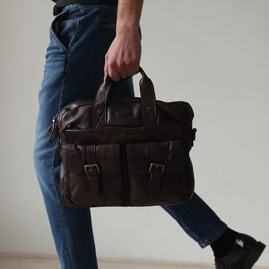 Деловая сумка Dr.Koffer из натуральной кожи темно-коричневая