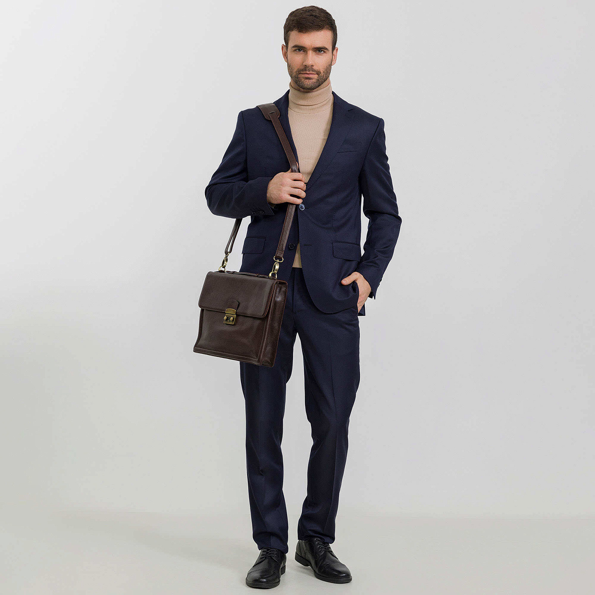 Портфель Dr.Koffer из натуральной кожи темно-коричневый