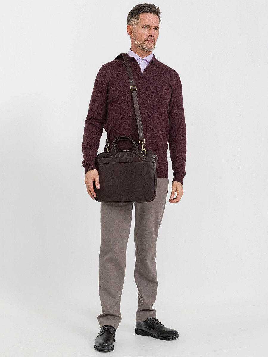 Деловая сумка Dr.Koffer из натуральной кожи темно-коричневая