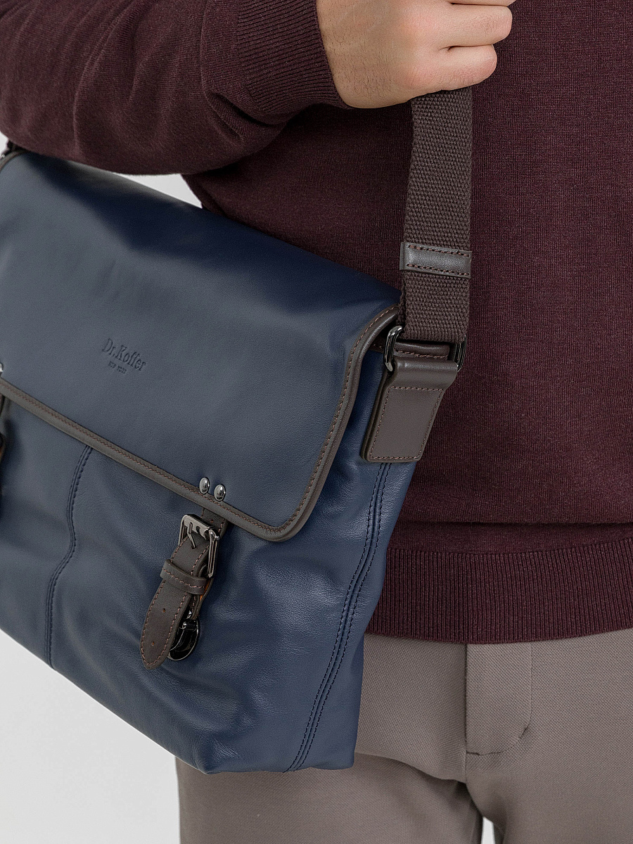 Сумка через плечо Dr.Koffer из натуральной кожи синяя