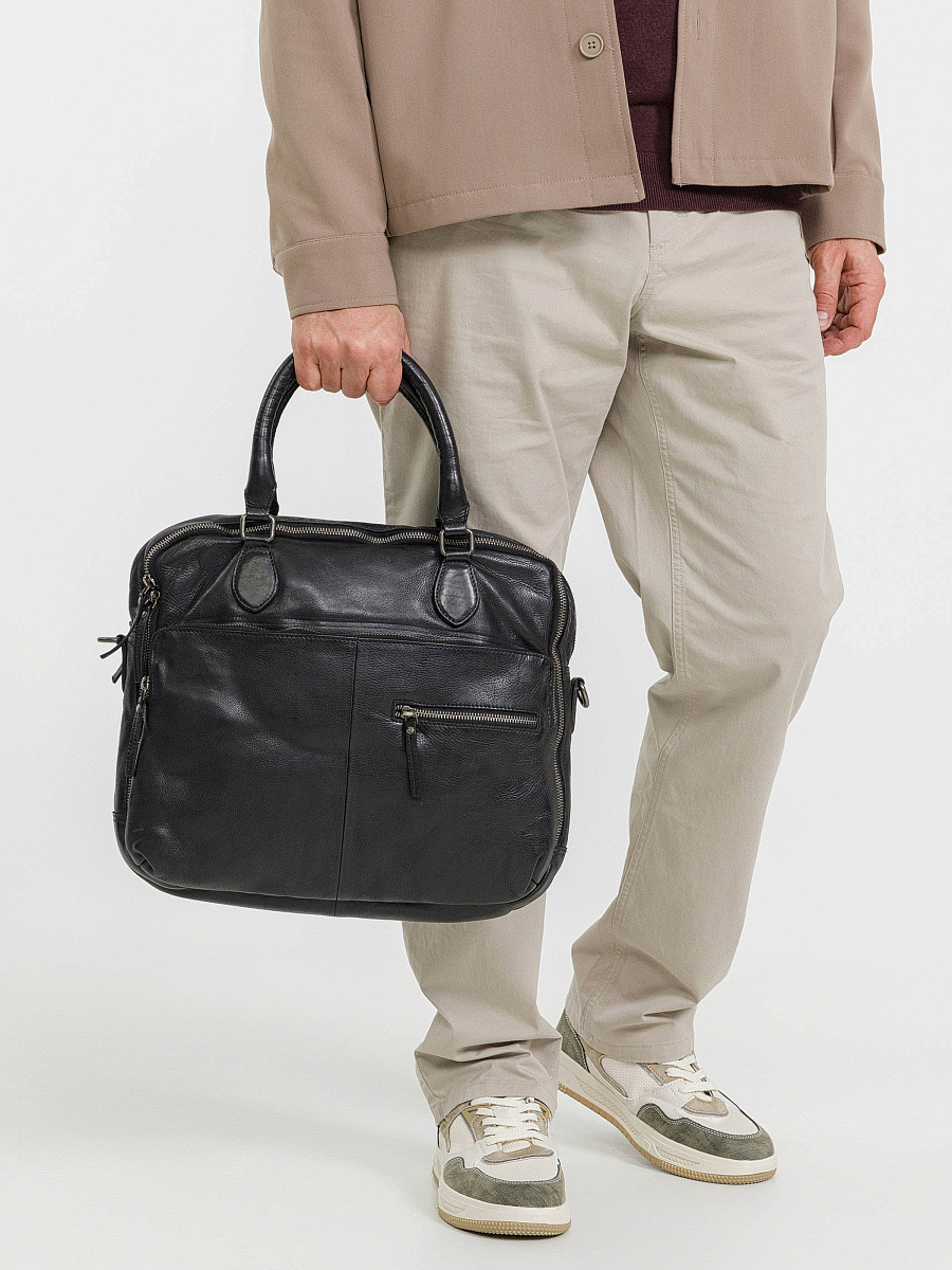 Деловая сумка Dr.Koffer из натуральной кожи черная