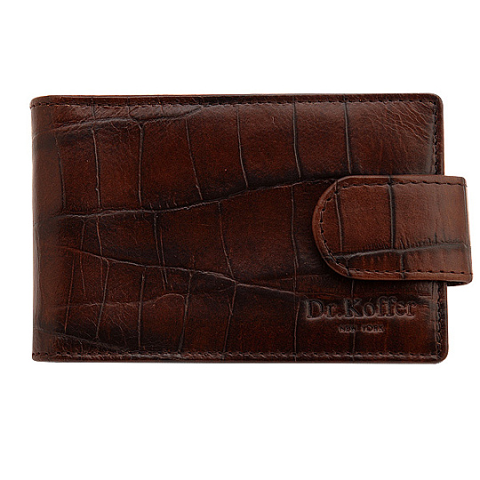 Визитница на кнопке из крокодиловой кожи коричневого цвета Dr.Koffer X510151-102-09