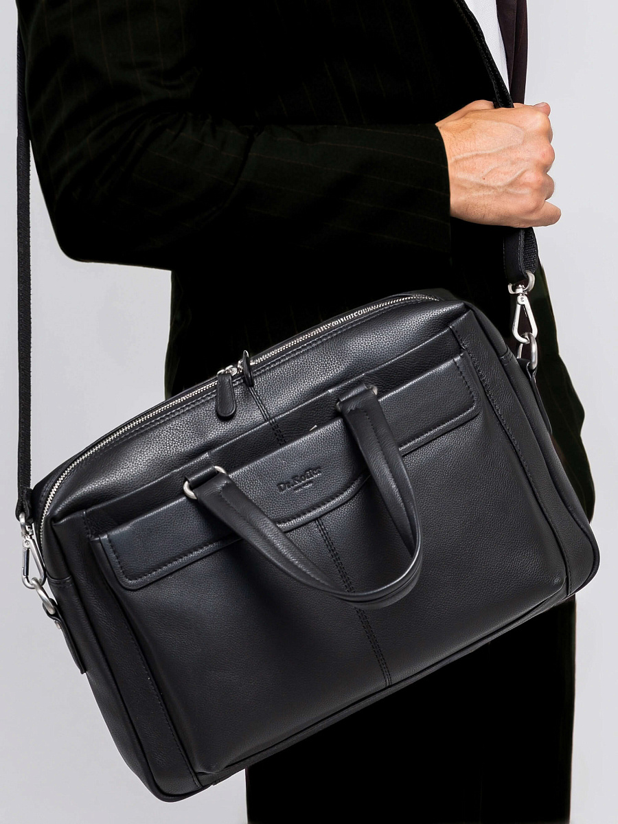 Деловая сумка Dr.Koffer из натуральной кожи черная