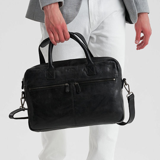 Деловая сумка Dr.Koffer из натуральной кожи черная