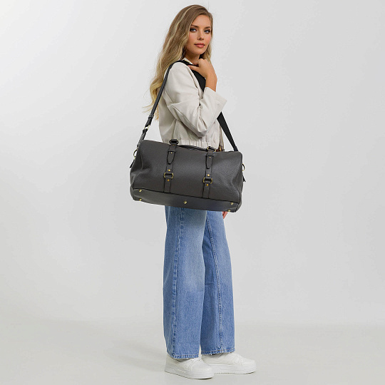 Дорожная сумка Dr.Koffer из натуральной кожи серая