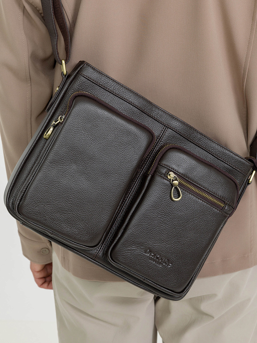 Деловая сумка Dr.Koffer из натуральной кожи темно-коричневая