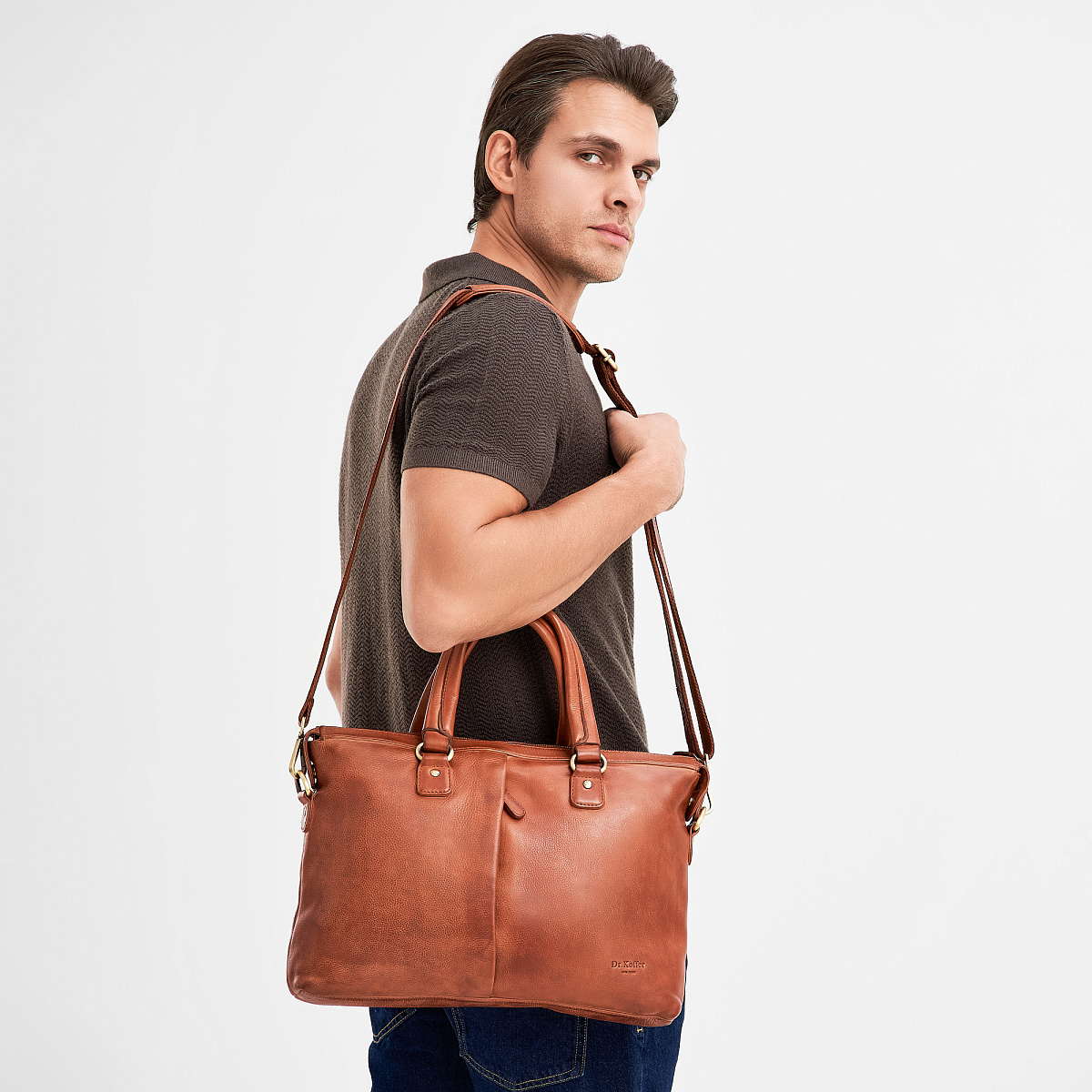 Деловая сумка Dr.Koffer из натуральной кожи коричневая