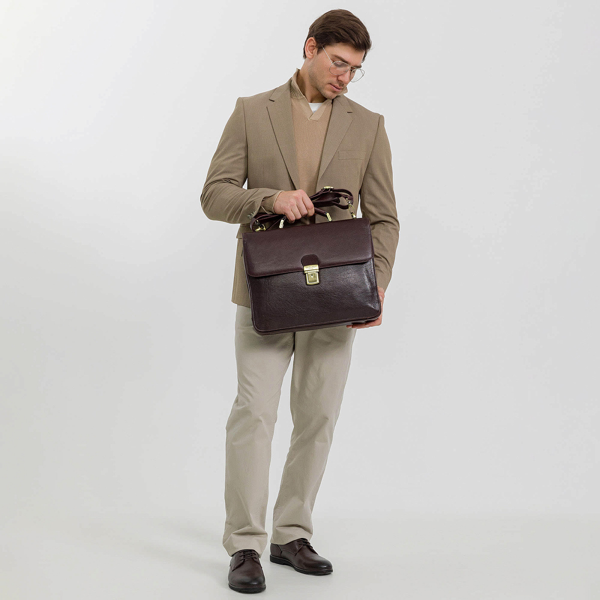 Портфель Dr.Koffer из натуральной кожи темно-коричневый