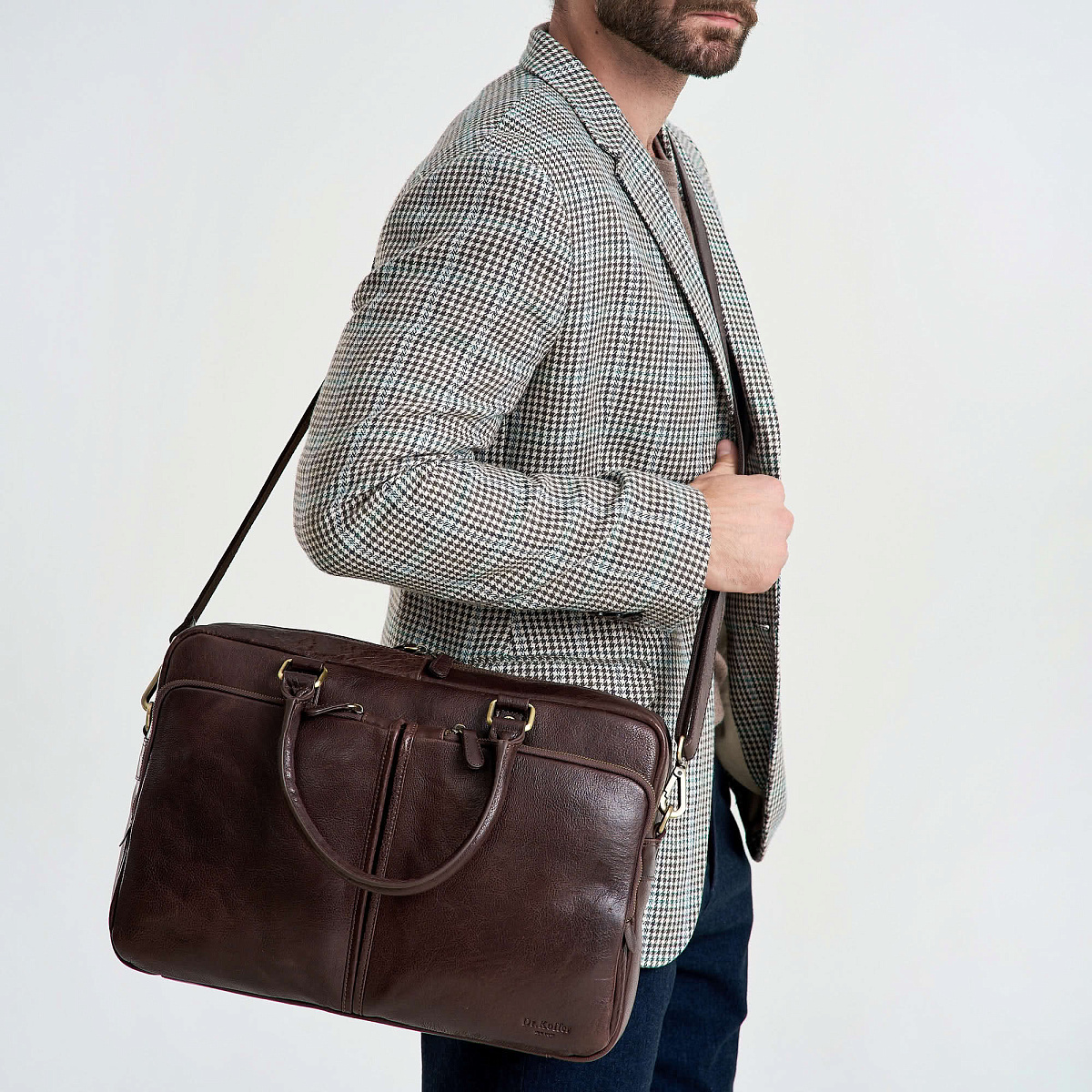 Деловая сумка Dr.Koffer из натуральной кожи темно-коричневая