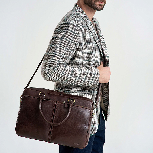 Деловая сумка Dr.Koffer из натуральной кожи темно-коричневая