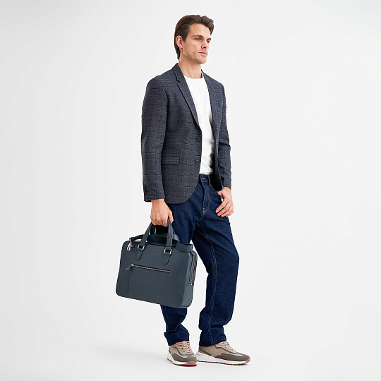 Деловая сумка Dr.Koffer из натуральной кожи синяя