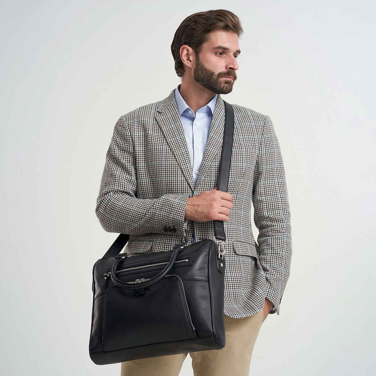 Деловая сумка Dr.Koffer из натуральной кожи черная