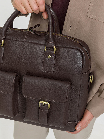 Деловая сумка Dr.Koffer из натуральной кожи темно-коричневая
