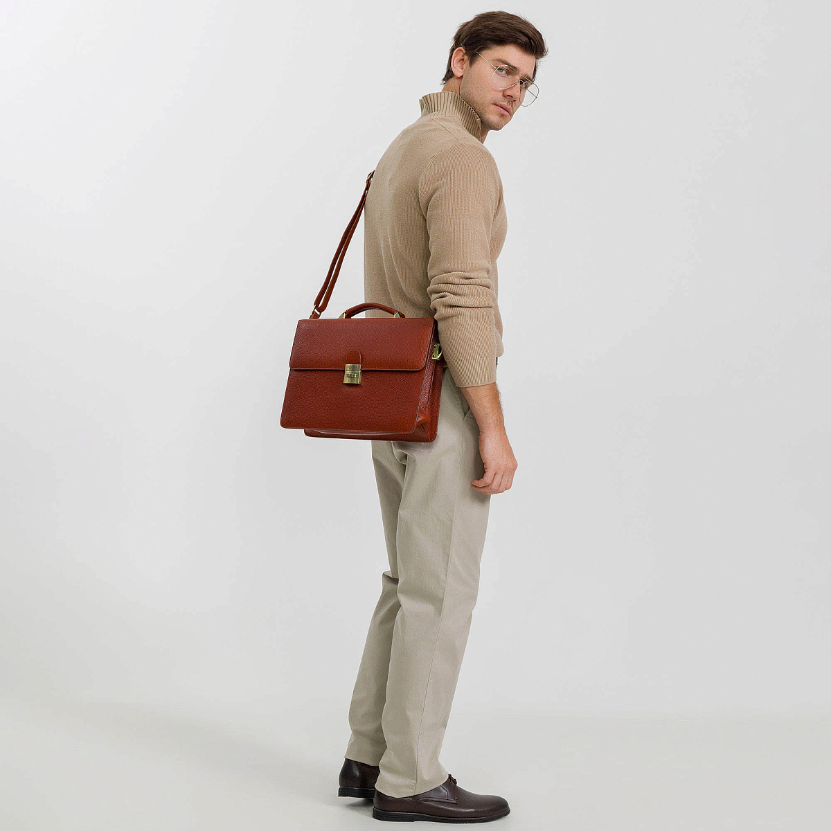 Портфель Dr.Koffer из натуральной кожи светло-коричневый