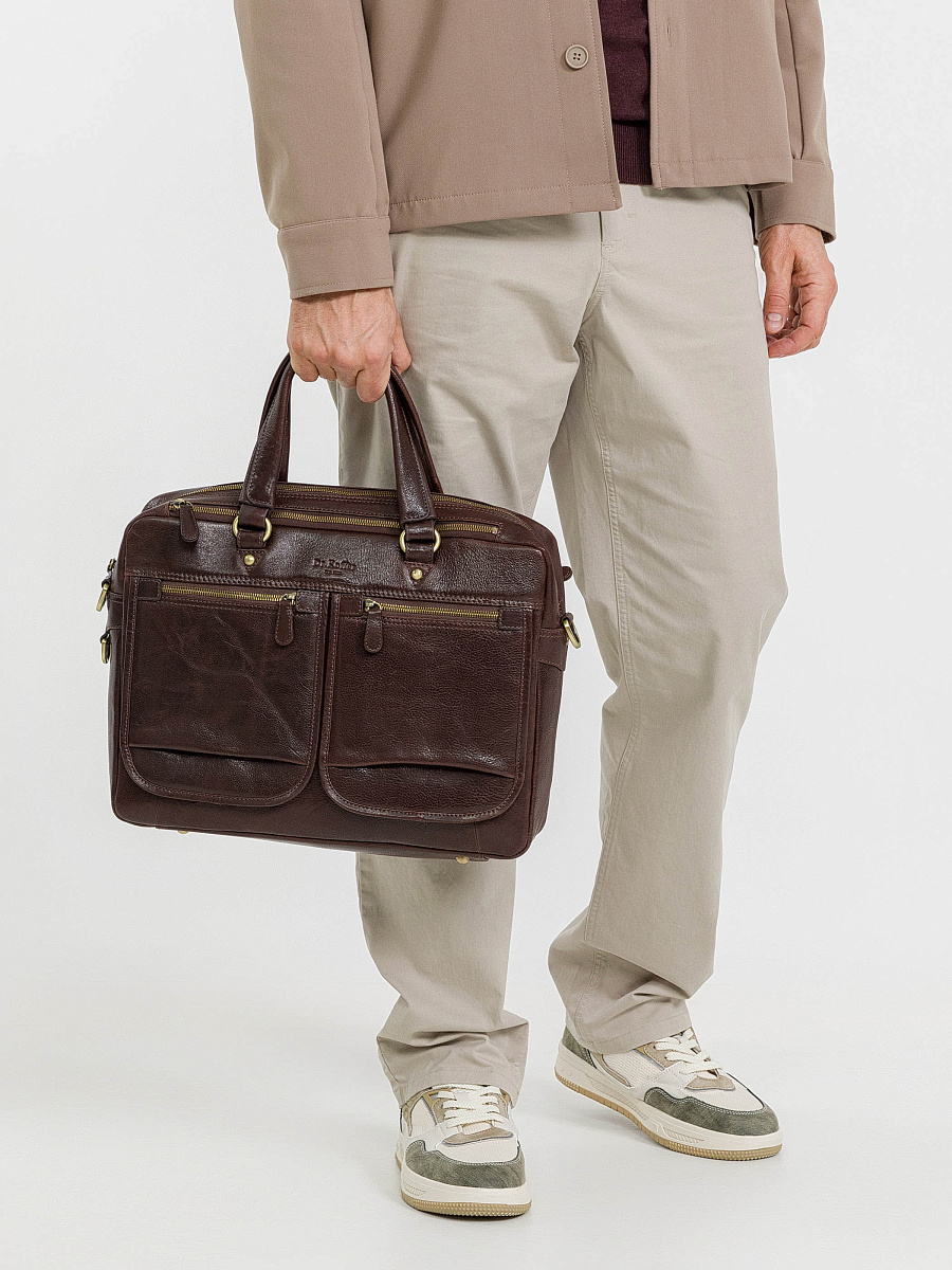 Деловая сумка Dr.Koffer из натуральной кожи темно-коричневая