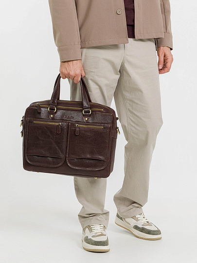Деловая сумка Dr.Koffer из натуральной кожи темно-коричневая