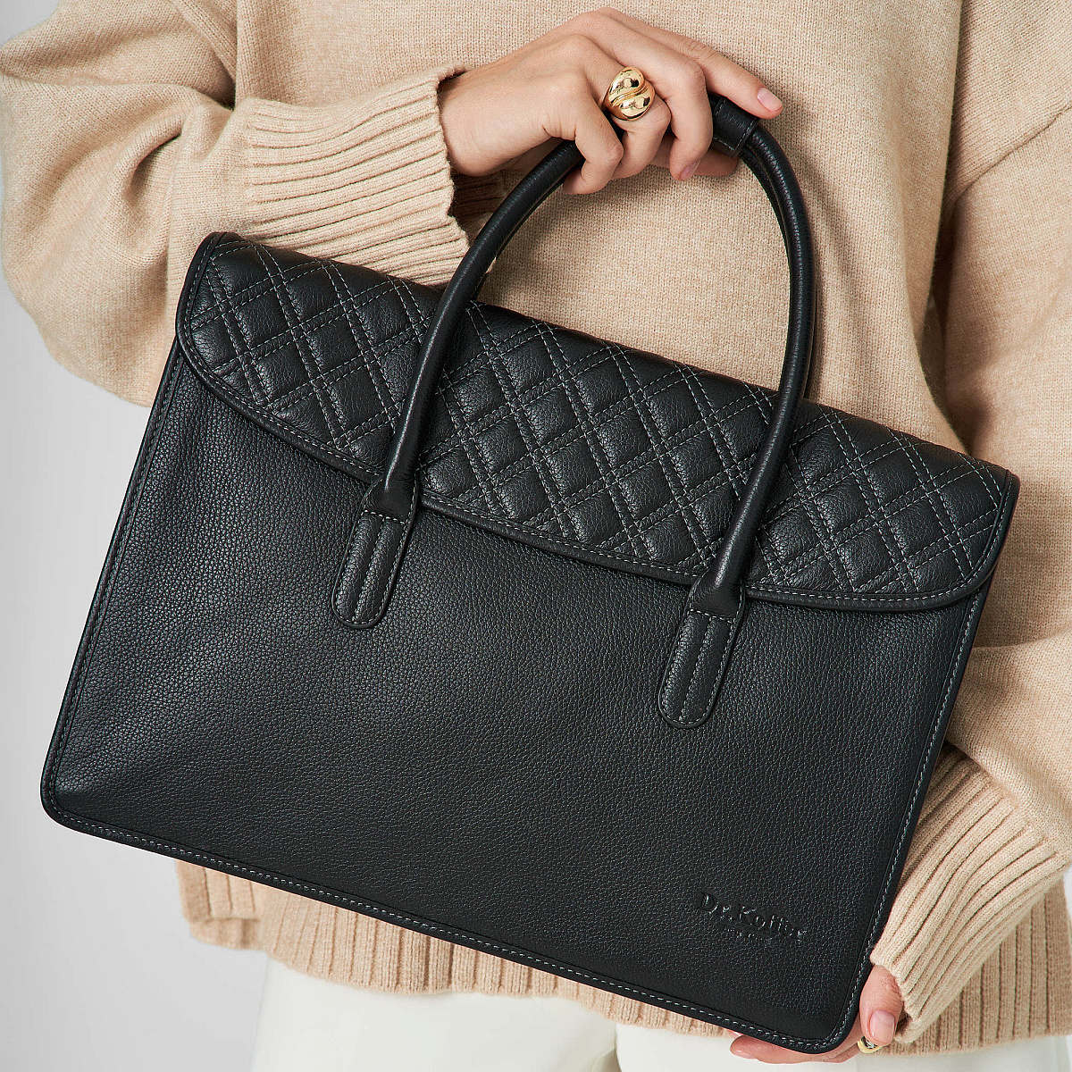 Деловая сумка Dr.Koffer из натуральной кожи черная