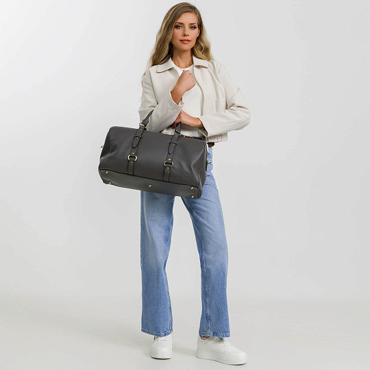 Дорожная сумка Dr.Koffer из натуральной кожи серая