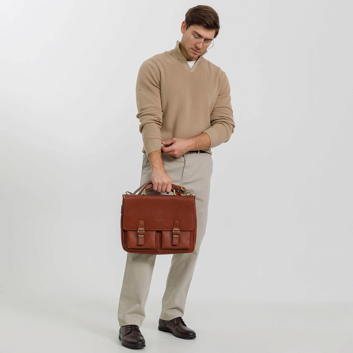 Портфель Dr.Koffer из натуральной кожи светло-коричневый