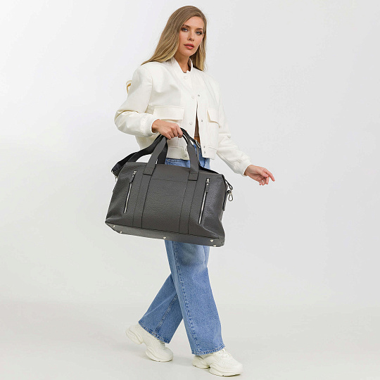 Сумка дорожная Dr.Koffer из натуральной кожи серая