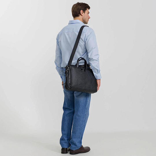 Деловая сумка Dr.Koffer из натуральной кожи черная