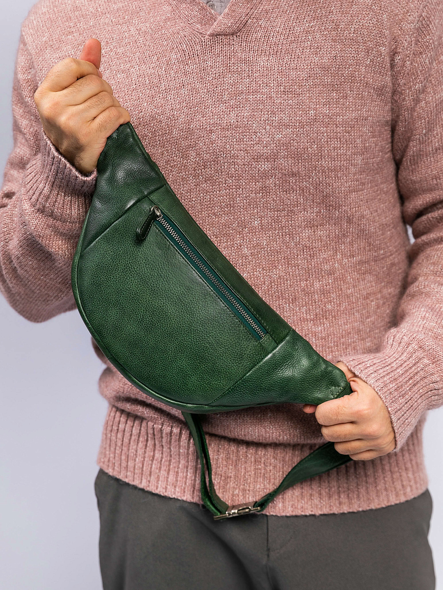 Сумка на пояс Dr. Koffer из натуральной кожи зеленая