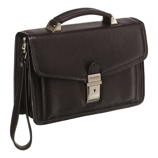 Черная кожаная сумка-визитка с основным отделением, разделенным карманом на молнии Dr.Koffer B402102-02-04