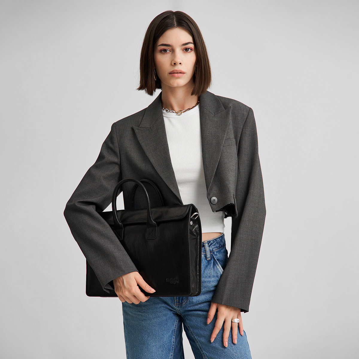 Деловая сумка Dr.Koffer из натуральной кожи черная