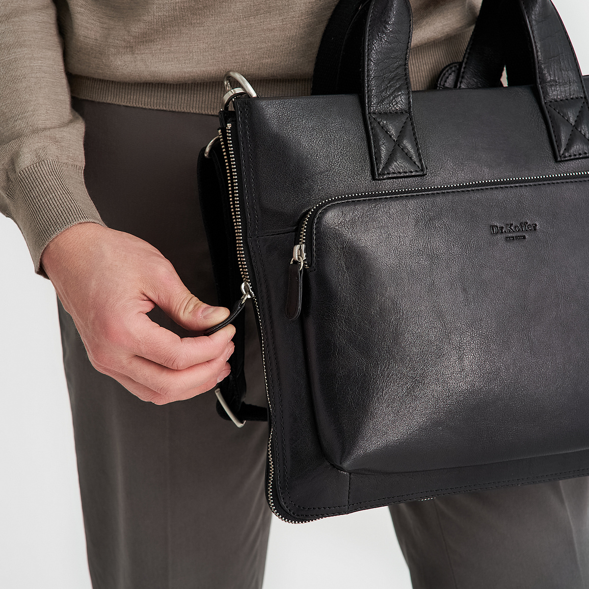 Деловая сумка Dr.Koffer из натуральной кожи черная