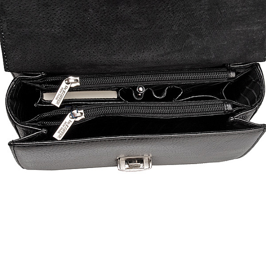 Черная кожаная сумка с тремя отделениями, перегороженных карманами на молниях Dr.Koffer B402168-02-04