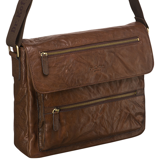 Коричневая сумка из "жатой" кожи с двумя молниями Dr.Koffer M402559-59-09