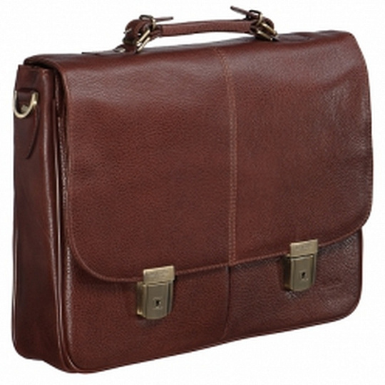 Вместительный портфель в стиле "ретро" с плечевым ремнем на карабинах (коричневого цвета)  Dr.Koffer B393160-02-05