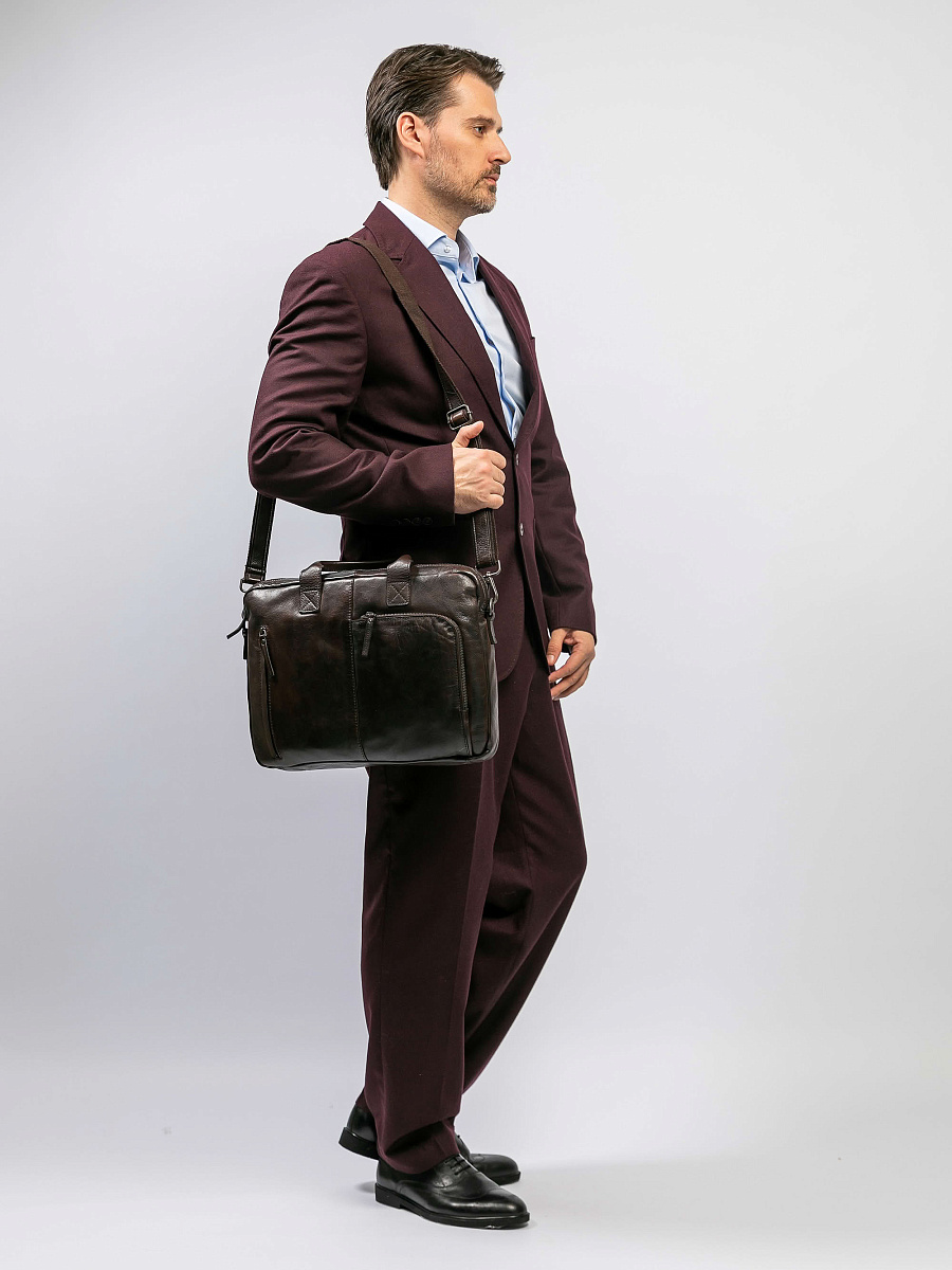 Деловая сумка Dr.Koffer из натуральной кожи темно-коричневая